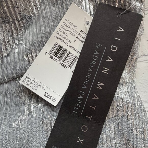 Aiden Mattox Pleated Foil Mermaid Gown NWT 2 - Picture 4 of 7